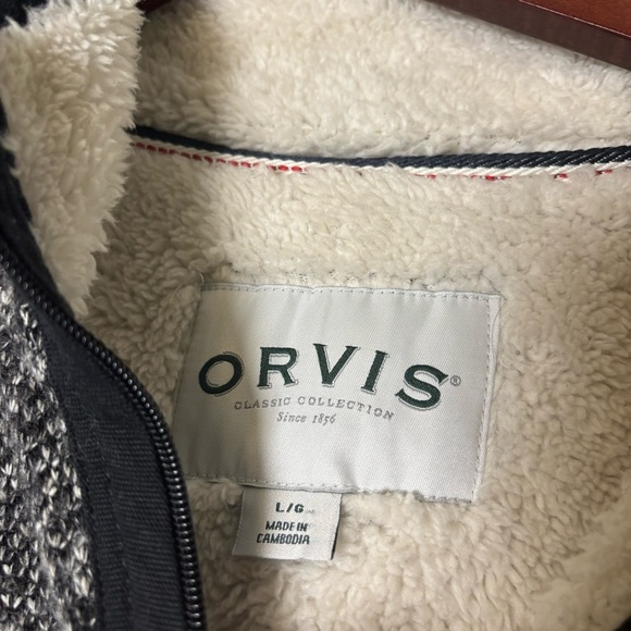 ORVIS Brighton 1/4 Zip Faux Sherpa Lined Marled Gray Black Sweater Jacket Large - Picture 6 of 8